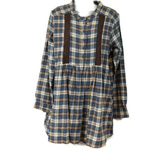 Wrangler Plaid Mini Dress Western Country Equestrian Line Dance Dress Blue Brown